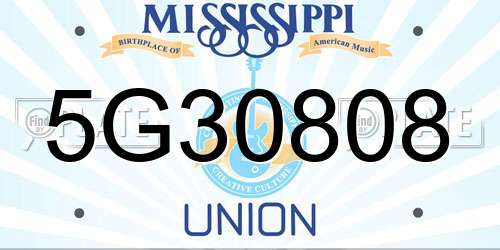 5G30808 Mississippi License Plate