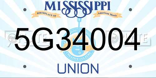 5G34004 Mississippi License Plate