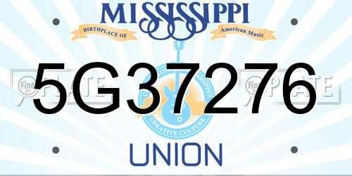 5G37276 Mississippi License Plate