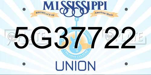 5G37722 Mississippi License Plate