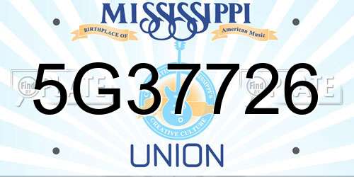 5G37726 Mississippi License Plate