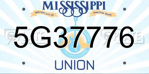 5G37776 Mississippi License Plate