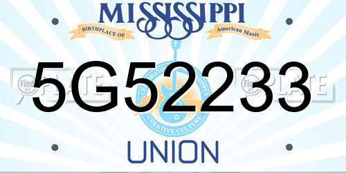 5G52233 Mississippi License Plate