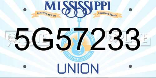 5G57233 Mississippi License Plate