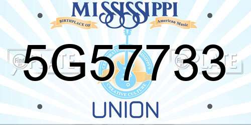 5G57733 Mississippi License Plate