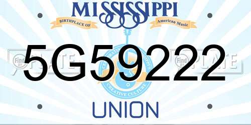 5G59222 Mississippi License Plate