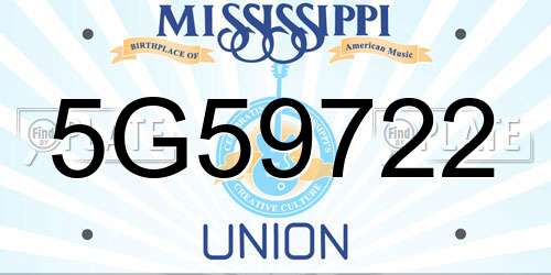 5G59722 Mississippi License Plate