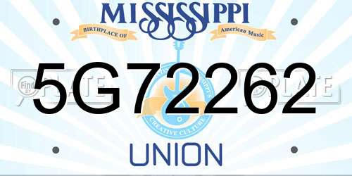 5G72262 Mississippi License Plate