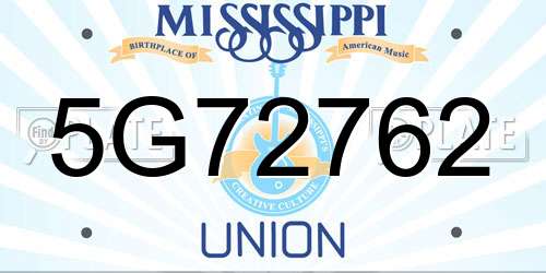5G72762 Mississippi License Plate