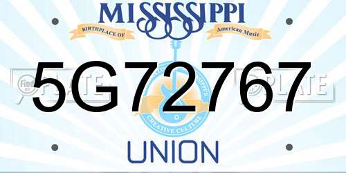 5G72767 Mississippi License Plate