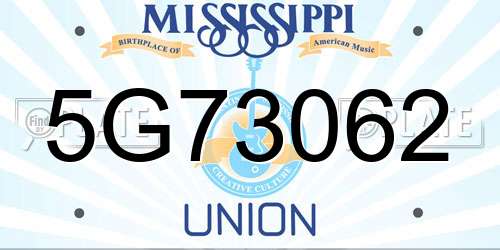 5G73062 Mississippi License Plate