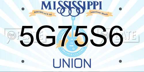 5G75S6 Mississippi License Plate