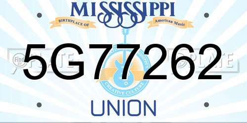 5G77262 Mississippi License Plate