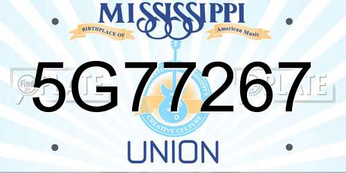 5G77267 Mississippi License Plate