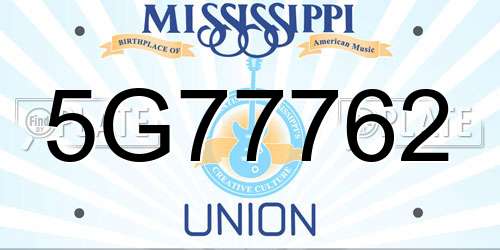 5G77762 Mississippi License Plate