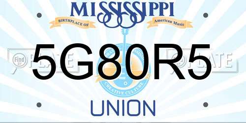 5G80R5 Mississippi License Plate