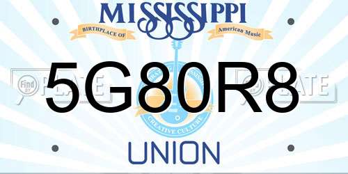 5G80R8 Mississippi License Plate