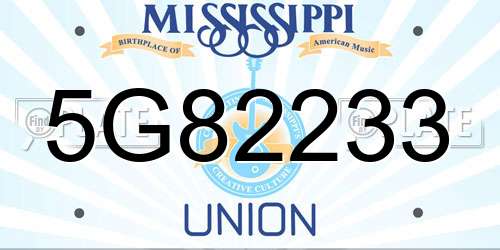 5G82233 Mississippi License Plate