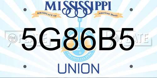 5G86B5 Mississippi License Plate