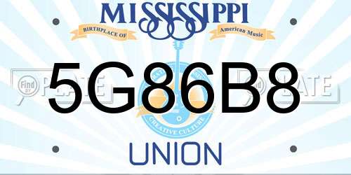 5G86B8 Mississippi License Plate