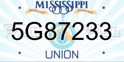 5G87233 Mississippi License Plate