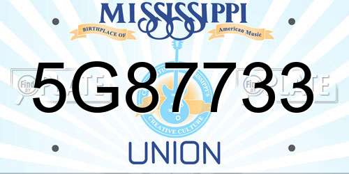 5G87733 Mississippi License Plate