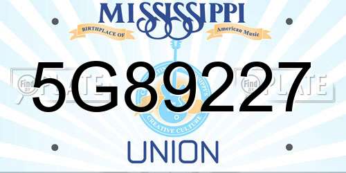5G89227 Mississippi License Plate