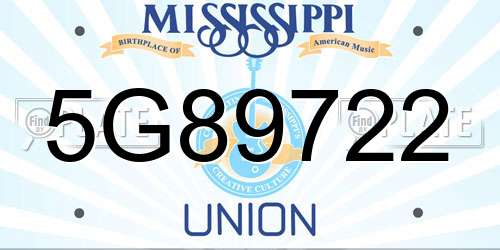 5G89722 Mississippi License Plate