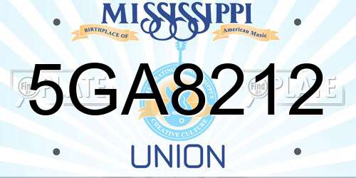 5GA8212 Mississippi License Plate