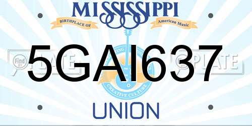 5GAI637 Mississippi License Plate