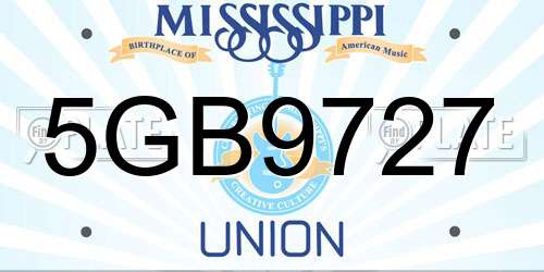 5GB9727 Mississippi License Plate