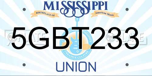 5GBT233 Mississippi License Plate