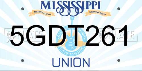 5GDT261 Mississippi License Plate