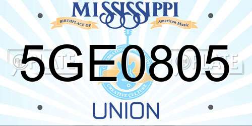 5GE0805 Mississippi License Plate