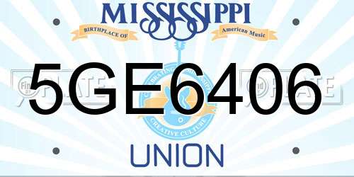 5GE6406 Mississippi License Plate