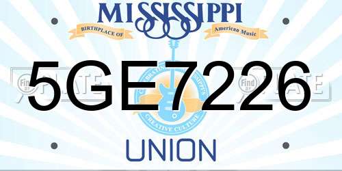 5GE7226 Mississippi License Plate