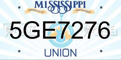5GE7276 Mississippi License Plate