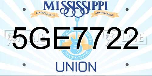 5GE7722 Mississippi License Plate