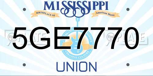 5GE7770 Mississippi License Plate
