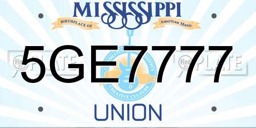 5GE7777 Mississippi License Plate
