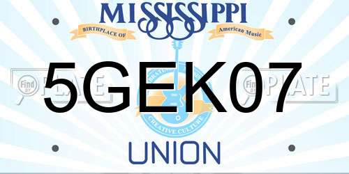 5GEK07 Mississippi License Plate