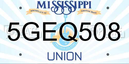 5GEQ508 Mississippi License Plate