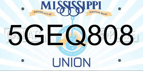5GEQ808 Mississippi License Plate