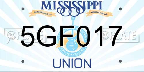 5GF017 Mississippi License Plate