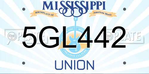 5GL442 Mississippi License Plate