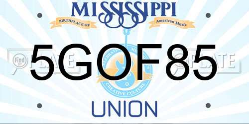 5GOF85 Mississippi License Plate