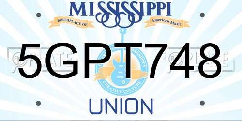 5GPT748 Mississippi License Plate