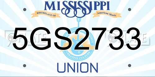 5GS2733 Mississippi License Plate
