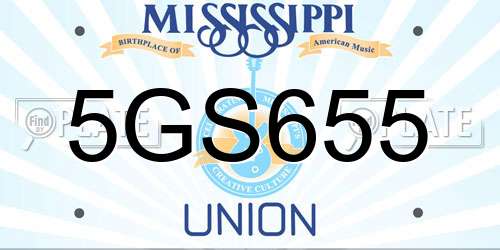 5GS655 Mississippi License Plate