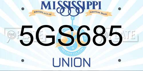 5GS685 Mississippi License Plate